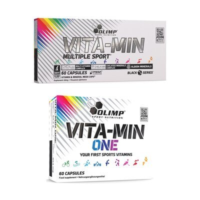 Kompleks witamin i minerałów OLIMP Vita-Min Multiple Sport Mega Caps (60 kapsułek) + Kompleks witamin i minerałów OLIMP Vita-Min One (60 kapsułek)