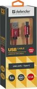 Kable USB - DEFENDER Kabel USB AM-TYPE C 1m 2,1A czerwony 87813 - miniaturka - grafika 1