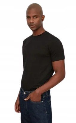 TRENDYOL CZARNY MĘSKI T SHIRT Z OKRĄGŁYM DEKOLTEM GŁADKI S 5BA