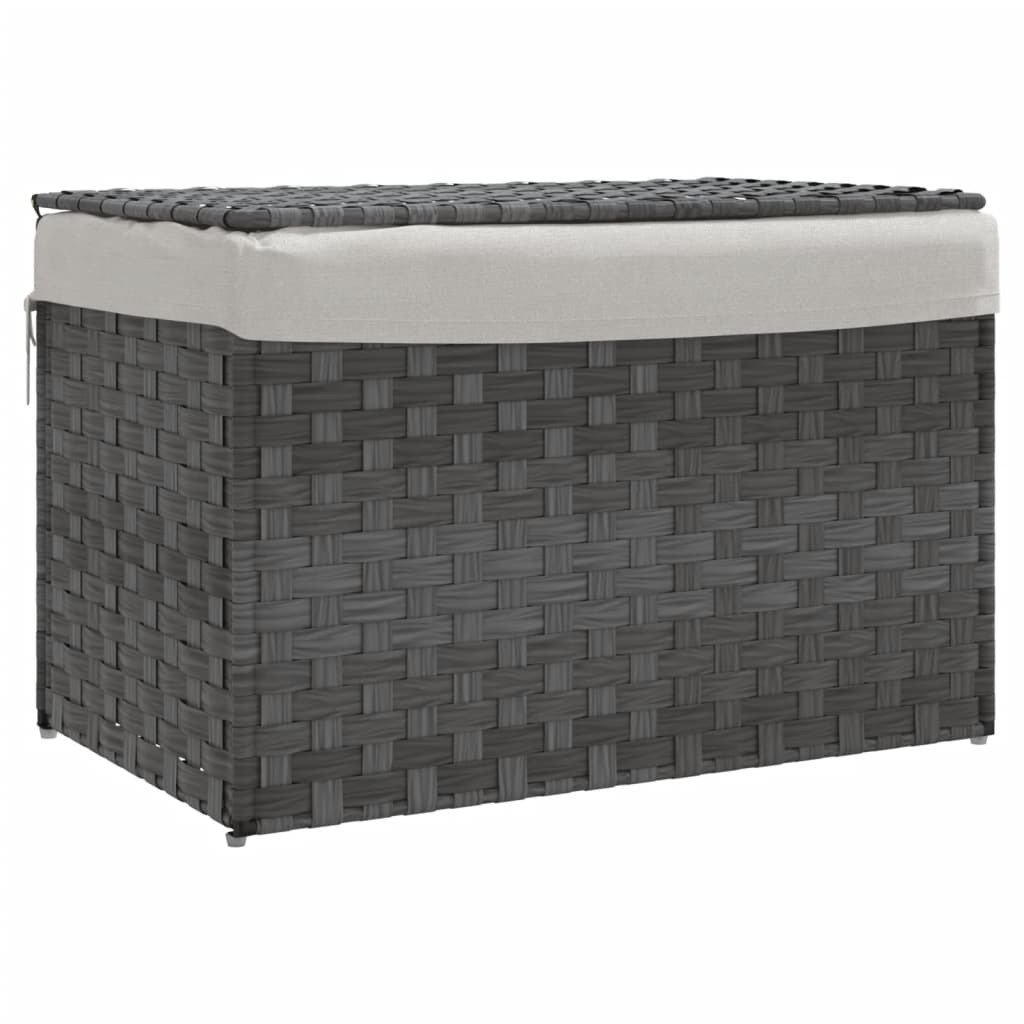 vidaXL Kosz na pranie z pokrywą Szary 55,5x35x34 cm Poli rattan