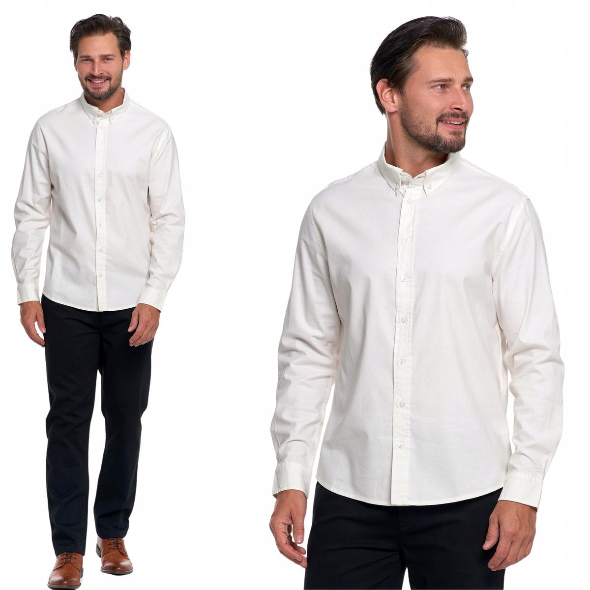 KOSZULA MĘSKA BAWEŁNIANA Z DŁUGIM RĘKAWEM ELEGANCKA KLASYCZNA MORAJ L WHITE