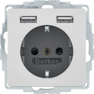 Berker Gniazdo z/u Schuko z ładowarką USB Q.1/Q.3/Q.7, aluminium mat - Gniazdka elektryczne - miniaturka - grafika 1