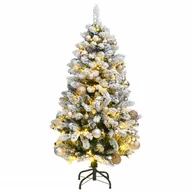 Choinki - vidaXL Sztuczna choinka na zawiasach, 150 lampek LED i bombki, 120 cm - miniaturka - grafika 1