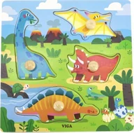 Układanki dla dzieci - Viga Toys VIGA Drewniane Puzzle z Pinezkami Dinozaury - miniaturka - grafika 1