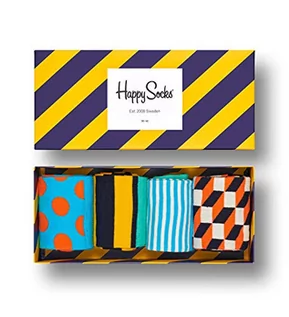 Skarpetki męskie - Happy Socks Amazon Stripe Gift Box, kolorowe i zabawne, Skarpety dla kobiet i mężczyzn, Niebieski-Pomarańczowy-Czerwony-Żółty-Biały 4 pary (36-40) - grafika 1