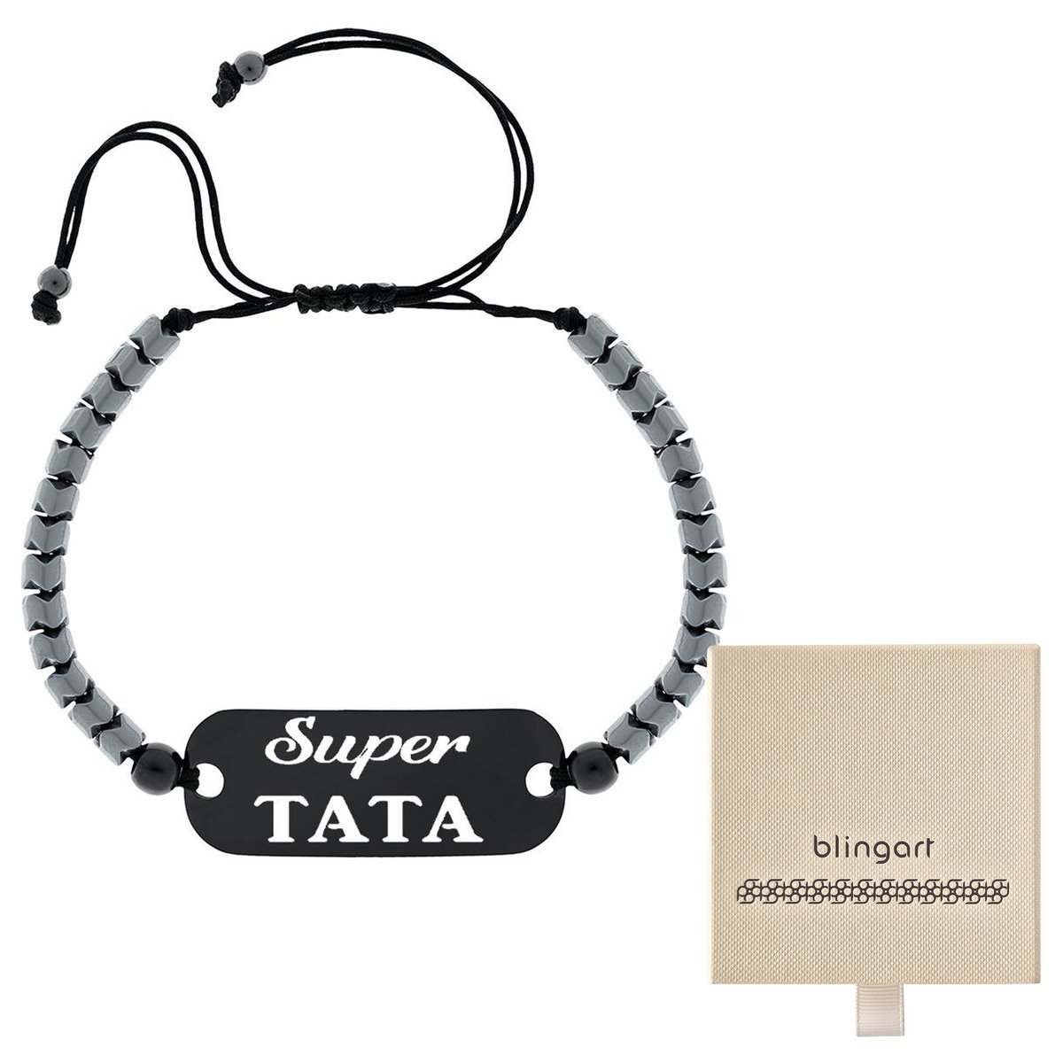 Bransoletka męska z GRAWEREM czarna blaszka STAL 3