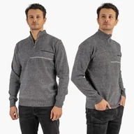 Swetry męskie - Sweter Męski Półgolf Klasyczny Wygodny Elegancki z Zamkiem Jasny Szary MUST L Szary - miniaturka - grafika 1