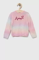 Swetry dla dziewczynek - Guess sweter z domieszką wełny dziecięcy kolor różowy - miniaturka - grafika 1