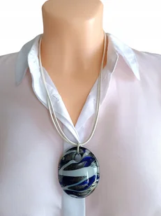 Krótki naszyjnik niebieskie szkło weneckie okrągła duża zawieszka 50cm - Naszyjniki - miniaturka - grafika 1