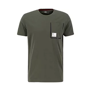 Koszulki męskie - ALPHA INDUSTRIES Label Pocket T Koszulka męska, 142-Dark Olive, XL - grafika 1