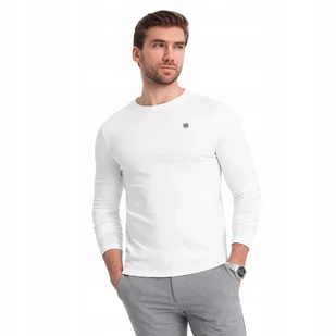 Longsleeve męski bawełniany komfortowy biały Ombre V1 OM-LSCL-0102 roz. S - Koszulki męskie - miniaturka - grafika 1