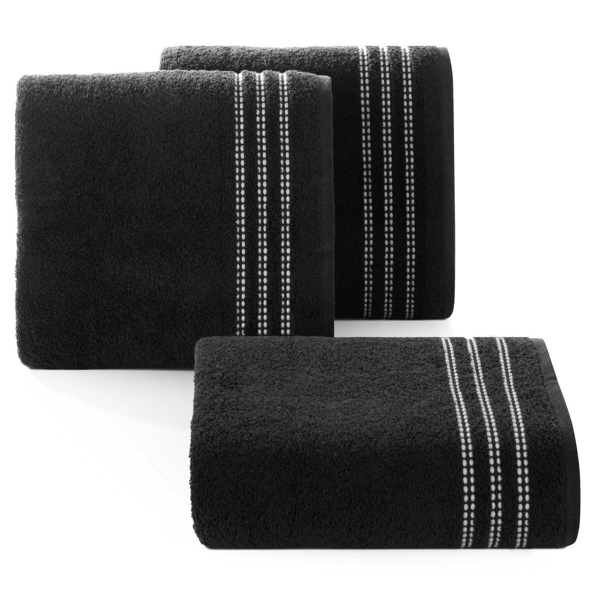 Ręcznik SEBA 70x140 cm czarny bordiura pasy bawełna 480 g/m²