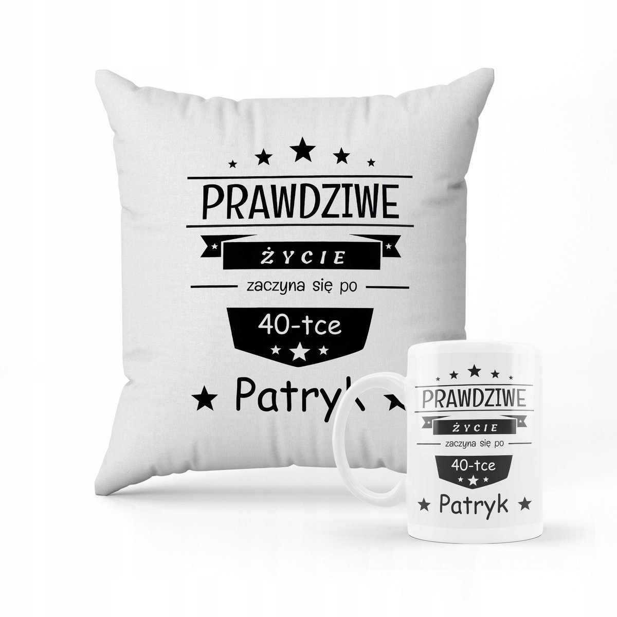ZESTAW PODUSZKA + KUBEK Prezent Na 40-tke Czterdziestka Urodziny + IMIĘ