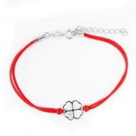 Bransoletki - Srebrna bransoletka 925 Koniczynka Szczęścia Czerwony Sznurek - miniaturka - grafika 1