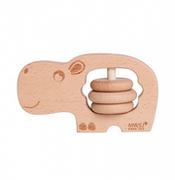 Grzechotki dla dzieci - Grzechotka hipopotam drewniana - miniaturka - grafika 1