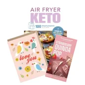 Książki kucharskie - Pakiet Walentynkowy: Air Fryer Keto. 100 łatwych przepisów na co dzień, Tabliczka kakaowa truskawka - quinoa, Kartka okolicznościowa Papużki, eko koperta K029 - miniaturka - grafika 1