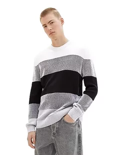 TOM TAILOR Denim sweter męski, 34213 - biały czarny szary blok kolorów, L - Swetry męskie - miniaturka - grafika 1