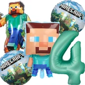 Balony i akcesoria - BALONY ZESTAW BALONÓW DEKORACJE MINECRAFT NA 4 URODZINY 5SZT - miniaturka - grafika 1