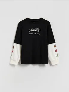 Reserved - Bawełniany longsleeve - czarny - Bluzy dla chłopców - miniaturka - grafika 1