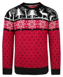 Czerwony, Świąteczny Sweter w Norweski Wzór - Brave Soul - Swetry męskie - miniaturka - grafika 1