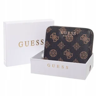 Guess Portfel Damski Laurel Slg Small Zip Brązowy - Portfele - miniaturka - grafika 1