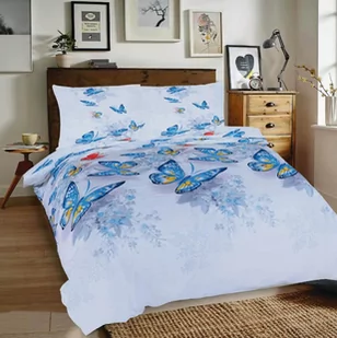 Pościel 160x200 w niebieskie motyle biała Universal 06 bawełniana Matex - Pościel - miniaturka - grafika 1