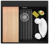 Zlewozmywaki - Zlewozmywak granitowy jednokomorowy + wkładka ociekowa gratis Oslo 60 Max Step Multilevel kolor Czarny metalik. Baterie kuchenne i syfon do wyboru. Primagran - miniaturka - grafika 1