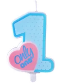 Baby shower i roczek - PartyDeco "Świeczka urodzinowa Only One, błękit, 8cm (1 karton / 24 szt.)" SCU2-1-011-KARTON [13990646] - miniaturka - grafika 1