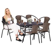 Meble ogrodowe - Komplet mebli ogrodowych stół prostokątny 120 x 70 cm krzesła metalowe 6 szt. zestaw na balkon czarno-brązowy - miniaturka - grafika 1