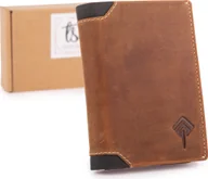 Portfele - Ekavale Portfel Męski Elegancki Pionowy Skórzany Vintage RFID Brązowy - miniaturka - grafika 1