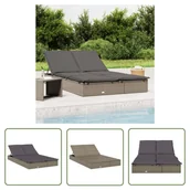 Leżaki ogrodowe - The Living Store 2-osobowy leżak z poduszkami - szary - polirattan - Leżak Ogrodowy - miniaturka - grafika 1