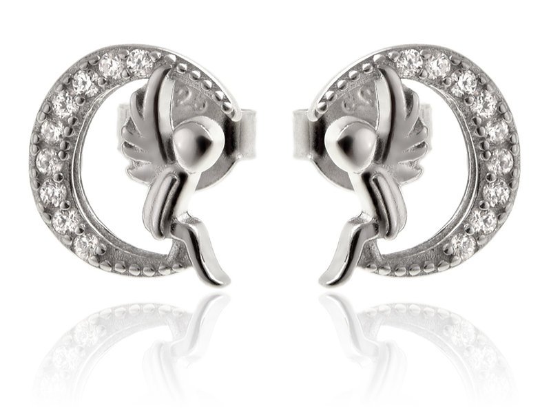 Kolczyki srebrne księżyc z aniołkiem k3520 - 1,5g