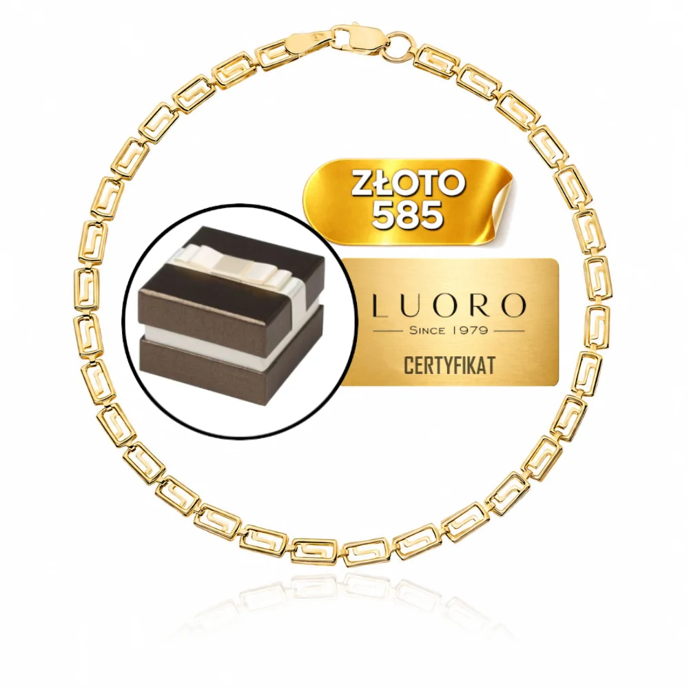 BRANSOLETKA ZŁOTA 585 14K GRECKI WZÓR DIAMENTOWANA 19 CM ELEGANCKA