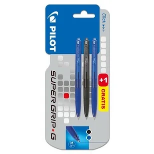 Pilot Długopis Super Grip G Automatyczny Niebieski 1 Sz + Czarny 1 Szt + Niebieski 1 Szt Gratis - Długopisy - miniaturka - grafika 1