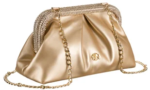 Wieczorowa torebka damska mała kopertówka z ozdobnym zapięciem złota wieczorowa elegancka do ręki lub na ramię łańcuszek ROVICKY skóra ekologiczna - Torebki damskie - miniaturka - grafika 1