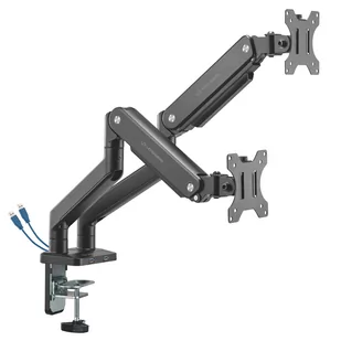 Regulowany uchwyt ULTRADESK BRANCH Double na 2 monitory, 20KG, mocowanie na zacisk, 17"-32", 75x75/100x100, czarny - Uchwyty do monitorów - miniaturka - grafika 1