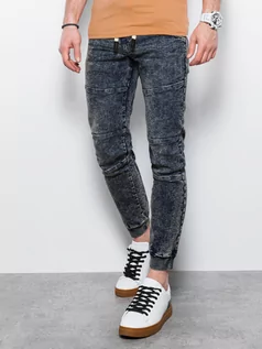 Spodnie męskie - Spodnie męskie jeansowe joggery - niebieskie P551 - grafika 1