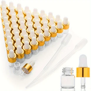 50szt Przezroczyste Butelki z Zakraplaczem, 1ml (1/4 ) - Butelki na Olejki Eteryczne i Perfumy z Pipetkami do Podróży i Probówek, Zawiera 2 - Inne - miniaturka - grafika 1