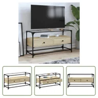 Szafki RTV - The Living Store Szafka RTV ze szklanym blatem dąb sonoma 98x35x51cm materiał drewnopochodny - miniaturka - grafika 1