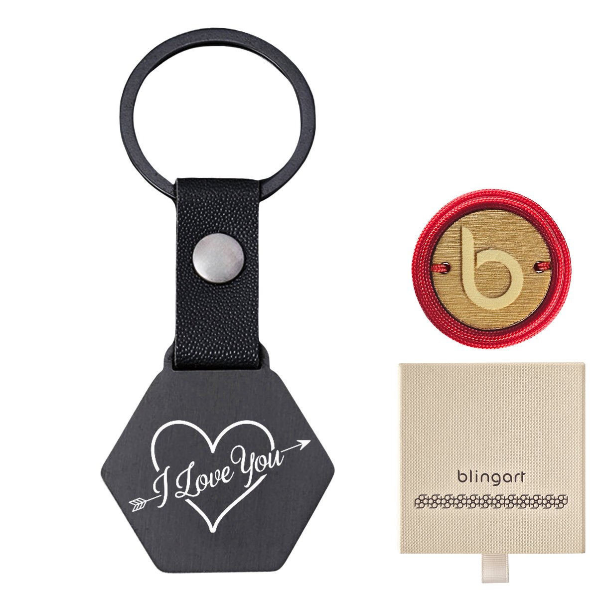 Czarny brelok do kluczy heksagon satynowa stal eko