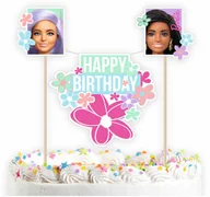 Dekoracje i nakrycia stołu na imprezę - Topper na tort Happy Birthday Barbie - 1 szt. - miniaturka - grafika 1