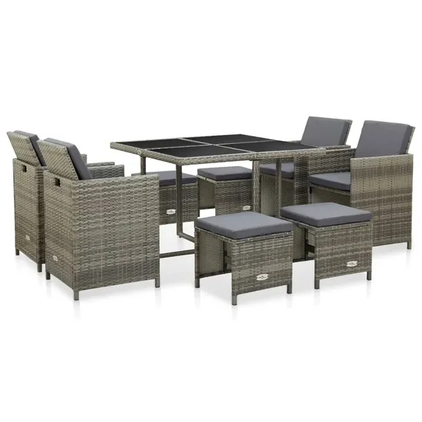 Stylowy zestaw mebli rattanowych szary 109x109x74 cm, 4 krzesła, 4 stołki