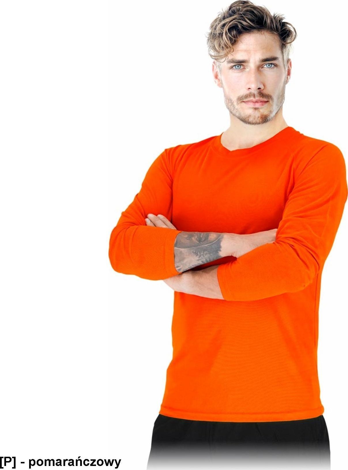 R.E.I.S. TS-PORTO-LS - T-shirt z siateczki męski dzianina 100% poliester 130-135 g/m2 krągły dekolt długi rękaw - pomarańczowy M