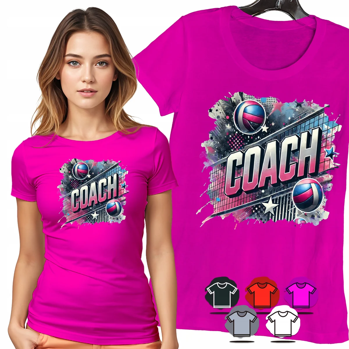 KOSZULKA DAMSKA T-SHIRT - SIATKÓWKA COACH TRENER SPORTOWY PIŁKI WZÓR - S