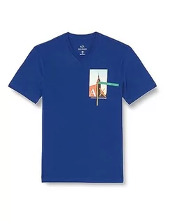 Koszulki męskie - Armani Exchange Męski t-shirt z nadrukiem z nadrukiem, slim fit, rozciągliwa bawełna, New Ultramarine, S - grafika 1