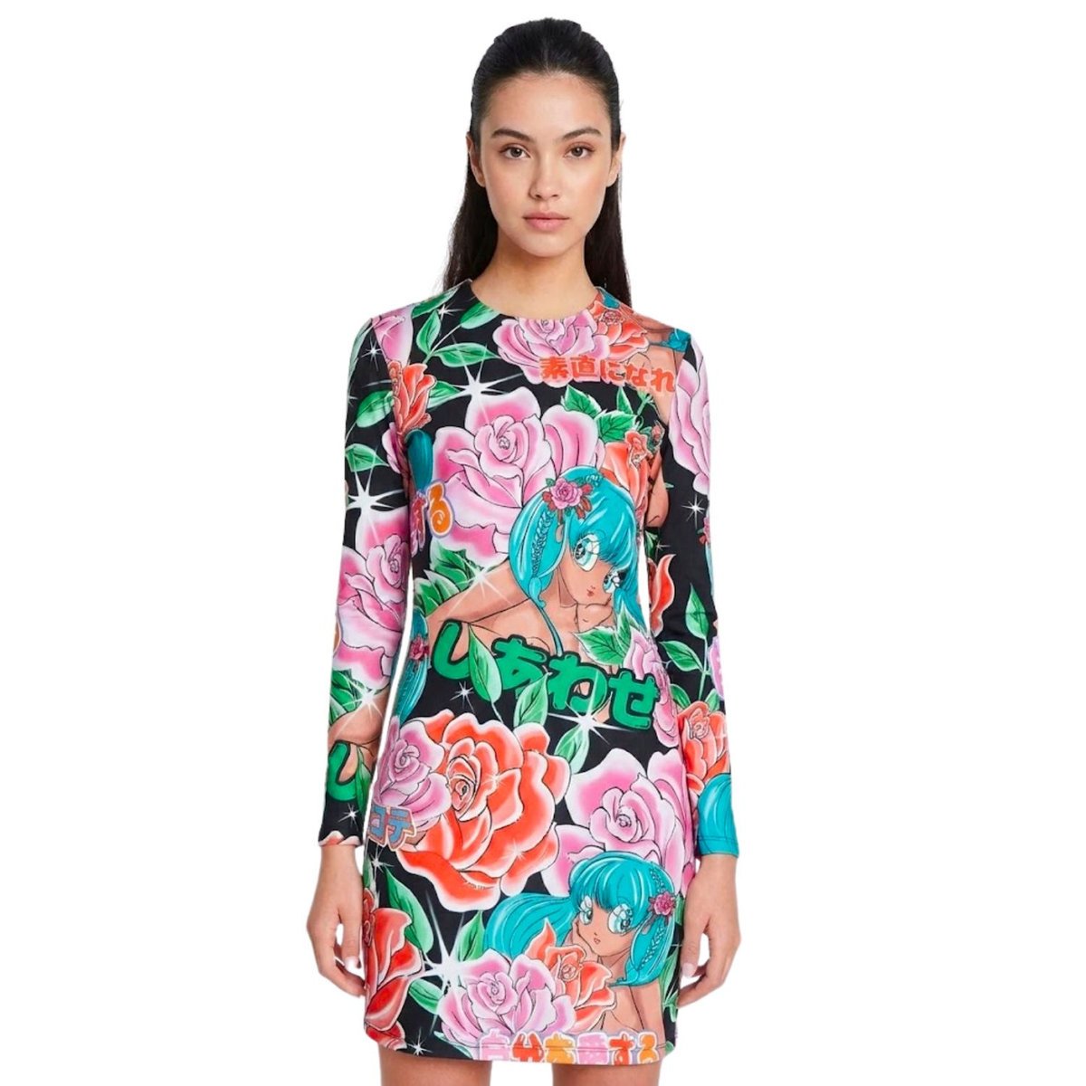 Sukienka damska Desigual x María Escoté mini dopasowana z długim rękawem-S