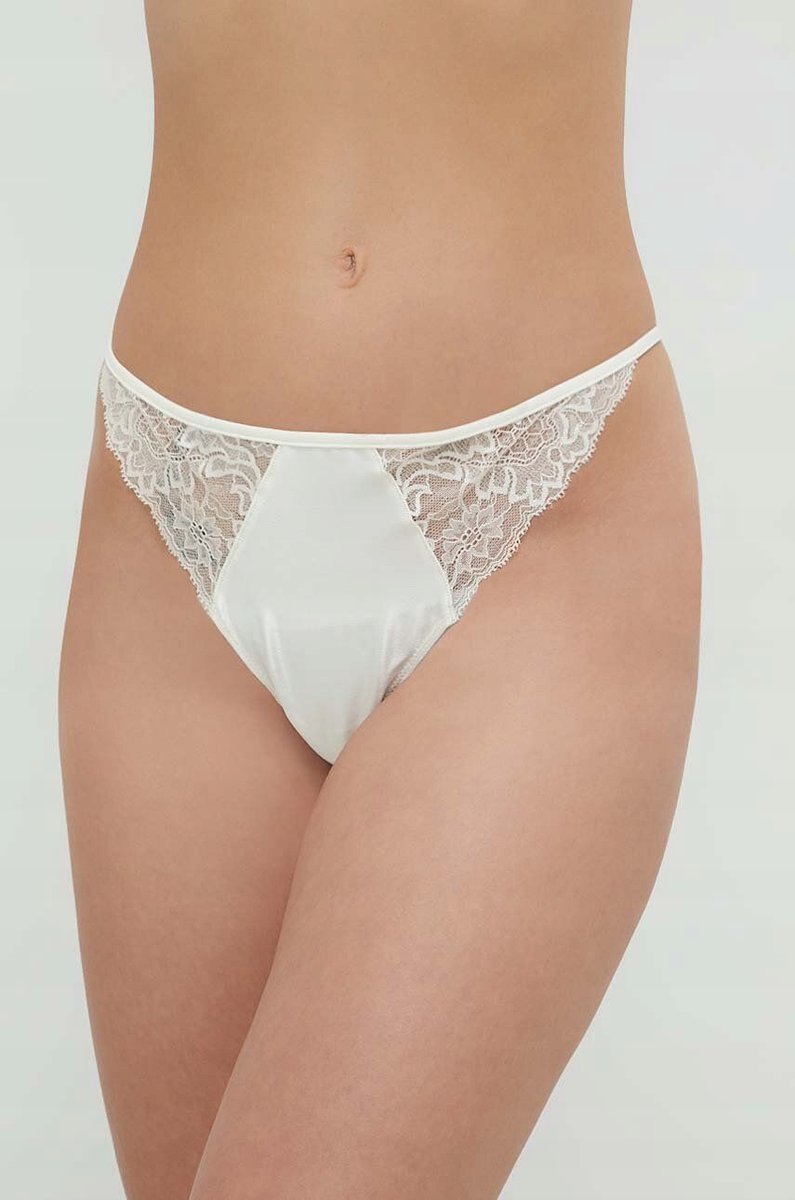 CALVIN KLEIN DAMSKIE MAJTKI STRINGI Z KORONKĄ ECRU M 0Z8A4_P* TIA