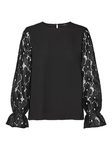 Bestseller A/S VMSEJA LS LACE TOP WVN PA, czarny, XXS - Koszulki i topy damskie - miniaturka - grafika 1