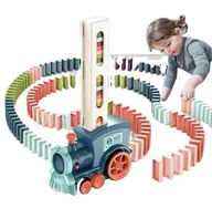Zabawki interaktywne dla dzieci - Interaktywny Pociąg, Kolejka układająca Domino dla Dzieci - Niebieska - miniaturka - grafika 1