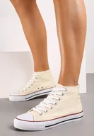 Trampki damskie - Jasnobeżowe Klasyczne Trampki za Kostkę ze Sznurowaniem Hulagia - miniaturka - grafika 1